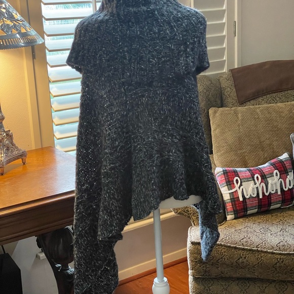 Anthropologie Ella Moss poncho Size XS to Small cowl turtle neck cable knit gray - Picture 6 of 14